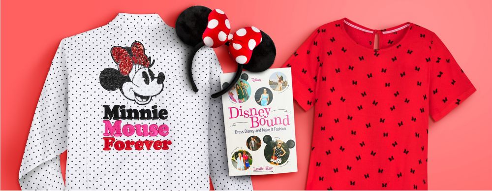 Minnie Mouse polka dot jacket, Minnie Mouse ears, Disney Bound book and Minnie Mouse bow icon dress
